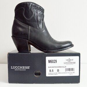 Lucchese Gwen Black Leather Western Booties with Corded Collar